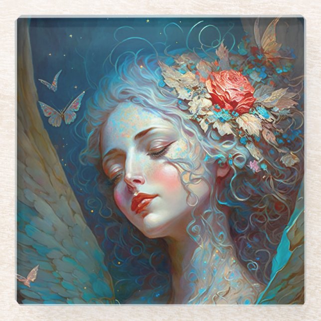 Angel Wings Fantasy Art Glass Coaster (Front)