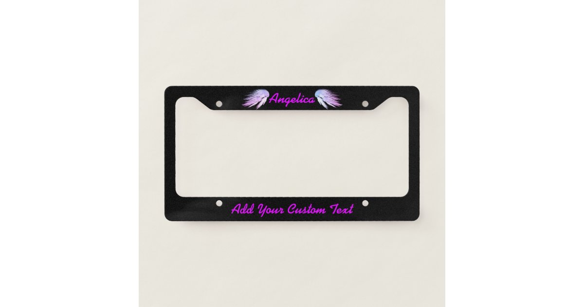 Angel Wings Fantasy Purple On Black License Plate Frame Zazzle Com