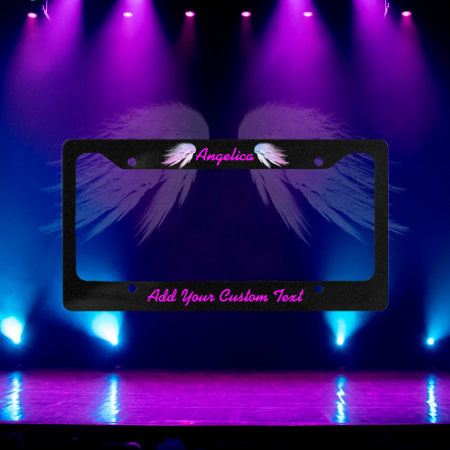 Angel Wings Fantasy Purple On Black License Plate Frame