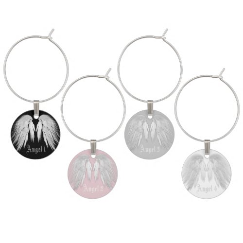 ANGEL WINGS Four Colors Custom Names and Numbers Wine Glass Charm