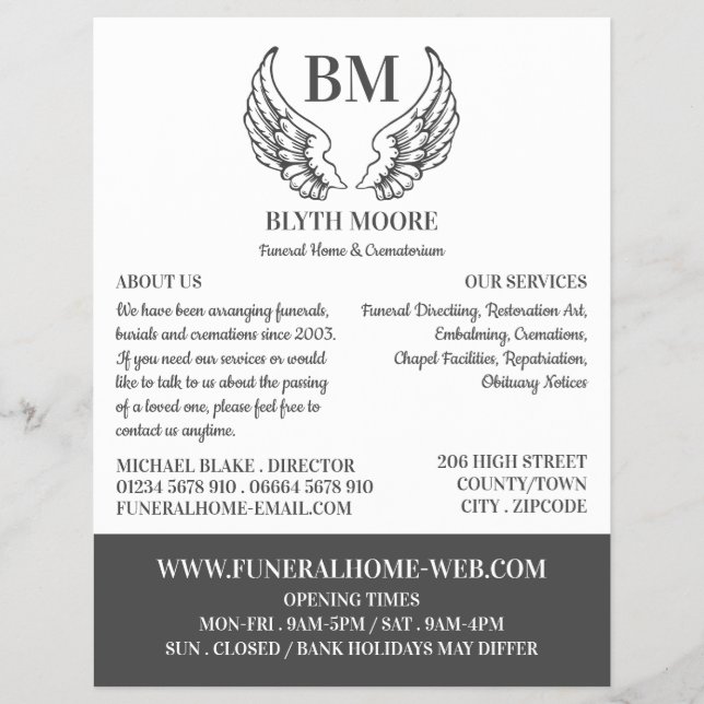 Angel Wings, Funeral Home, Directors Flyer (Front)