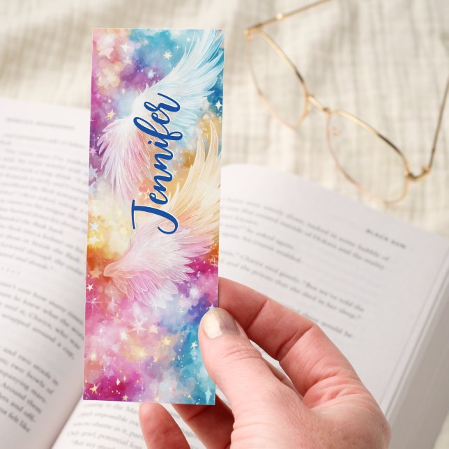 Angel Wings Galaxy Stars Personalized Bookmarks (Hand)