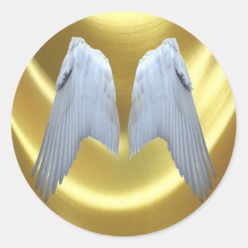 Angel Wings Gold Classic Round Sticker by dreamlyn at Zazzle
