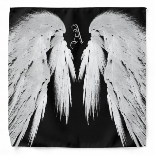 ANGEL WINGS Gray Touched Feathers Custom Monogram Bandana