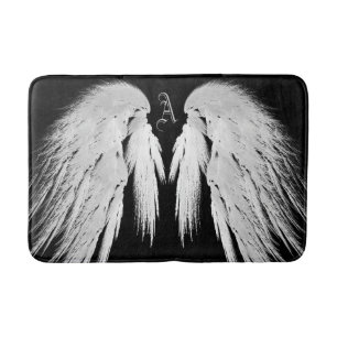 ANGEL WINGS Gray Touched Feathers Custom Monogram Bathroom Mat