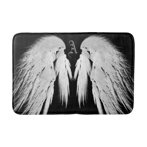 ANGEL WINGS Gray Touched Feathers Custom Monogram Bathroom Mat