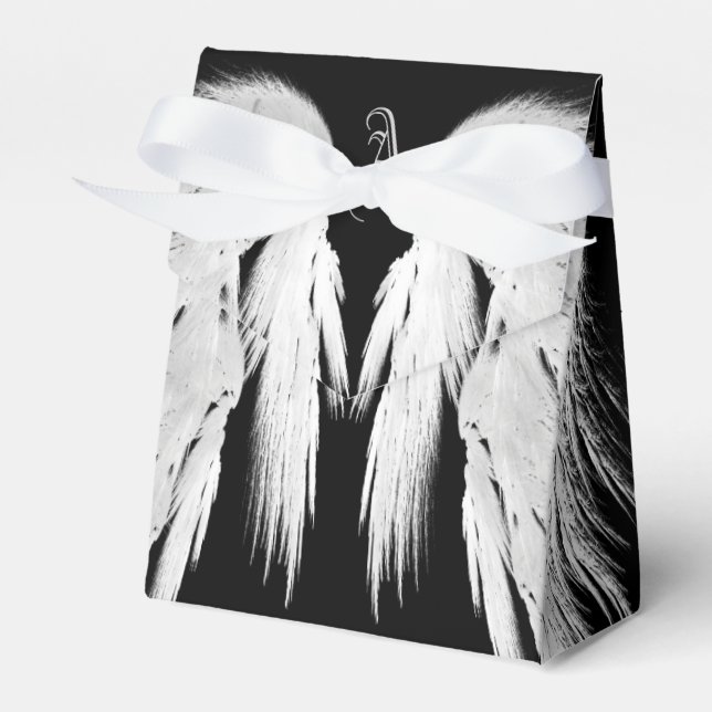 ANGEL WINGS Gray Touched Feathers Custom Monogram Favor Boxes (Front Side)