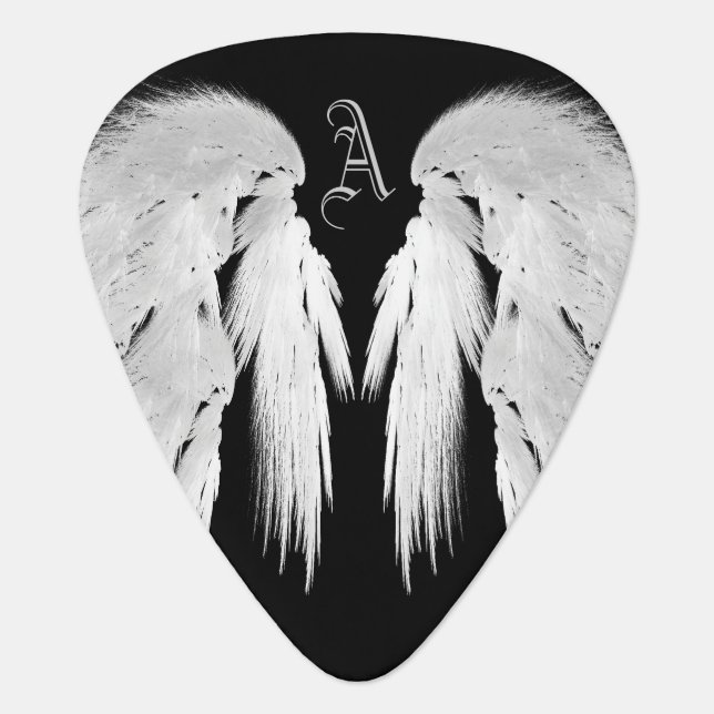 ANGEL WINGS Gray Touched Feathers Custom Monogram Guitar Pick (Front)