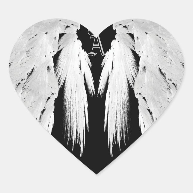 ANGEL WINGS Gray Touched Feathers Custom Monogram Heart Sticker (Front)