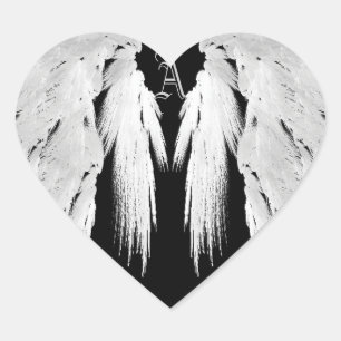 ANGEL WINGS Gray Touched Feathers Custom Monogram Heart Sticker