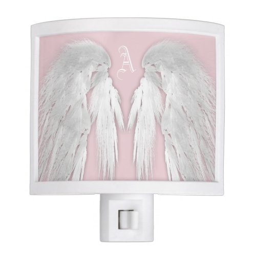ANGEL WINGS Gray Touched Feathers Custom Monogram Night Light