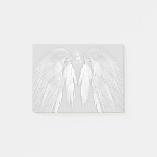 ANGEL WINGS Gray Touched Feathers Custom Monogram Post_it Notes