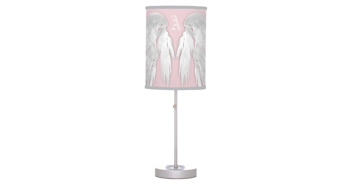 Angel Wings Gray Touched Feathers Custom Monogram Table Lamp Zazzle Com