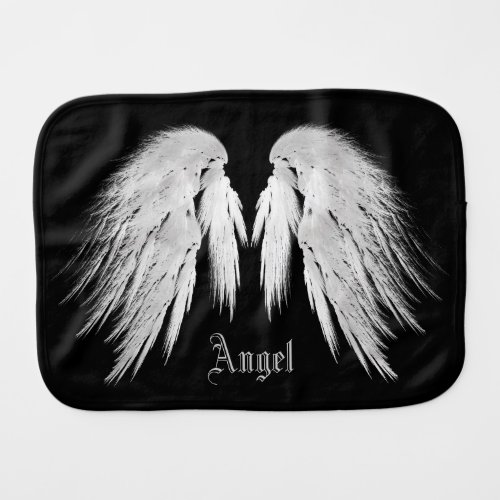 ANGEL WINGS Gray Touched Feathers Custom Name Baby Burp Cloth