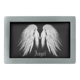 ANGEL WINGS Gray Touched Feathers Custom Name Belt Buckle