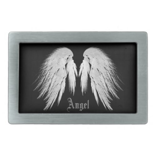ANGEL WINGS Gray Touched Feathers Custom Name Belt Buckle