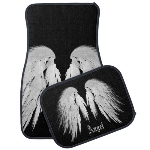 ANGEL WINGS Gray Touched Feathers Custom Name Car Floor Mat