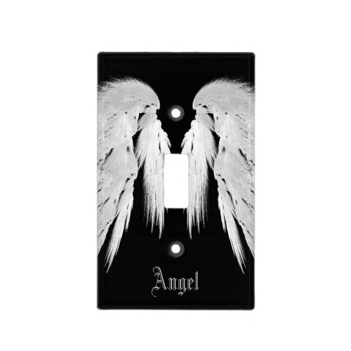 ANGEL WINGS Gray Touched Feathers Custom Name Light Switch Cover