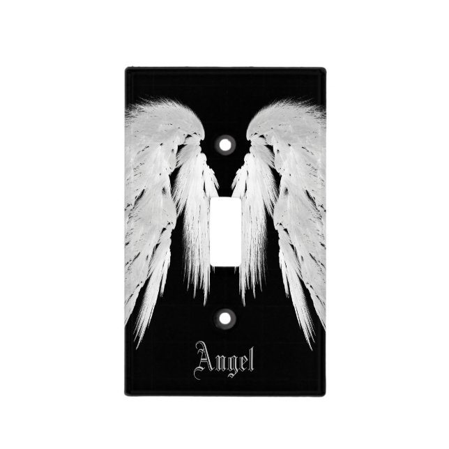 ANGEL WINGS Gray Touched Feathers Custom Name Light Switch Cover (Front)