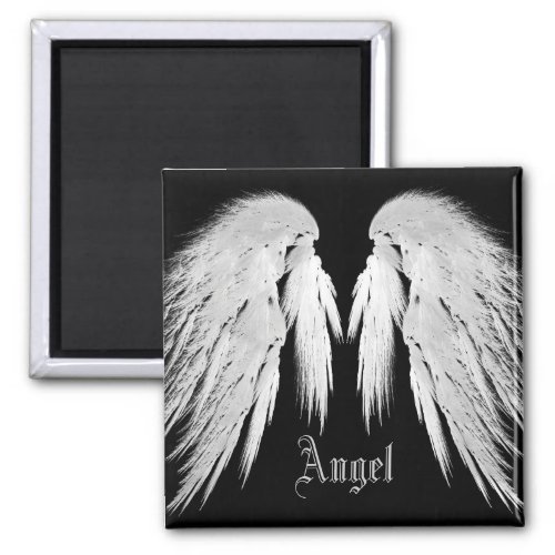 ANGEL WINGS Gray Touched Feathers Custom Name Magnet