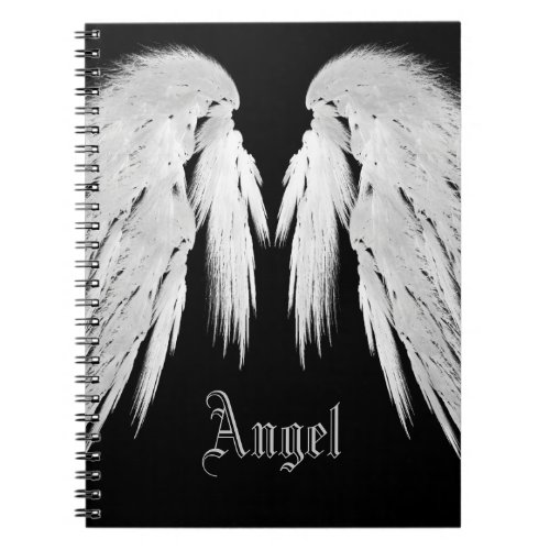 ANGEL WINGS Gray Touched Feathers Custom Name Notebook