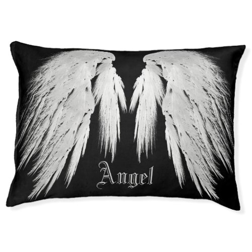 ANGEL WINGS Gray Touched Feathers Custom Name Pet Bed