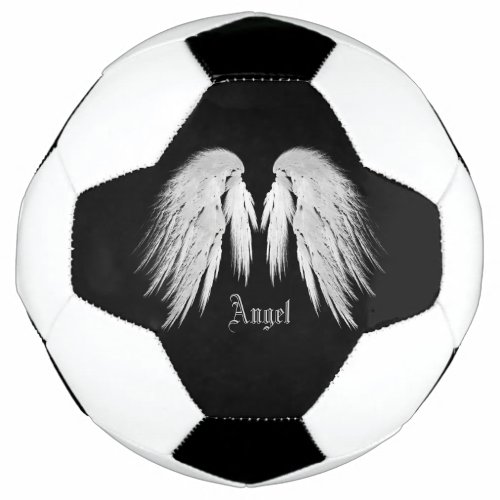 ANGEL WINGS Gray Touched Feathers Custom Name Soccer Ball
