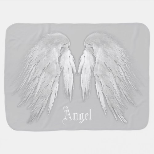 ANGEL WINGS Gray Touched Feathers Custom Name Swaddle Blanket