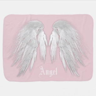 ANGEL WINGS Gray Touched Feathers Custom Name Swaddle Blanket