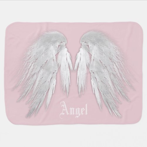 ANGEL WINGS Gray Touched Feathers Custom Name Swaddle Blanket