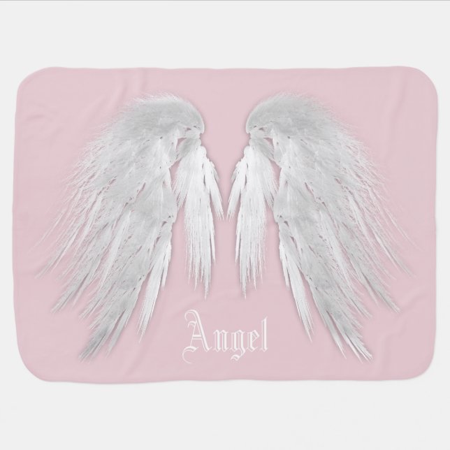 ANGEL WINGS Gray Touched Feathers Custom Name Swaddle Blanket (Horizontal)