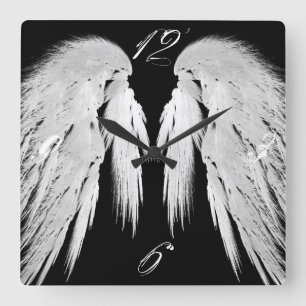 ANGEL WINGS Gray Touched Feathers Custom Numbers Square Wall Clock