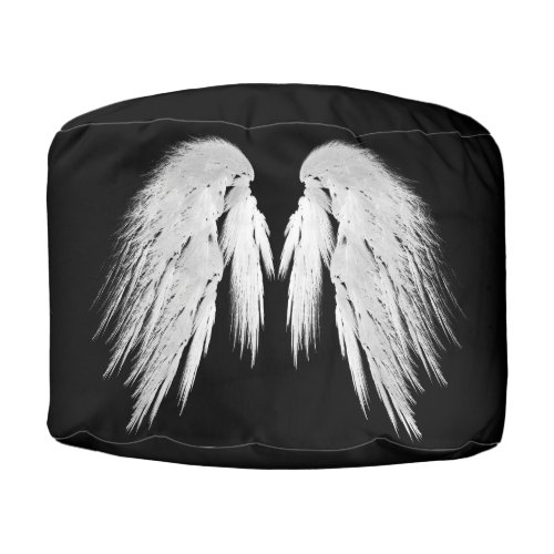 ANGEL WINGS Gray Touched Feathers Customizable Pouf