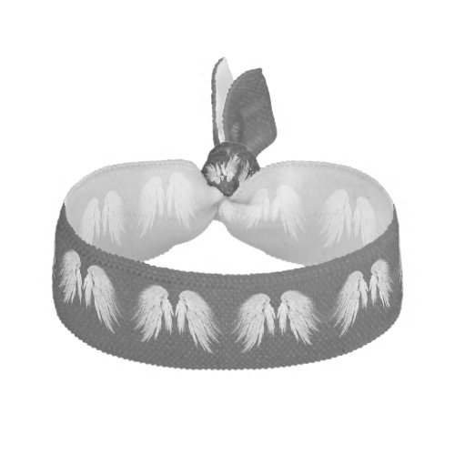 ANGEL WINGS Gray Touched Feathers Customizable Ribbon Hair Tie