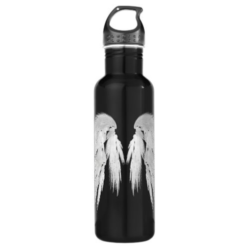 ANGEL WINGS Gray Touched Feathers Customizable Stainless Steel Water Bottle