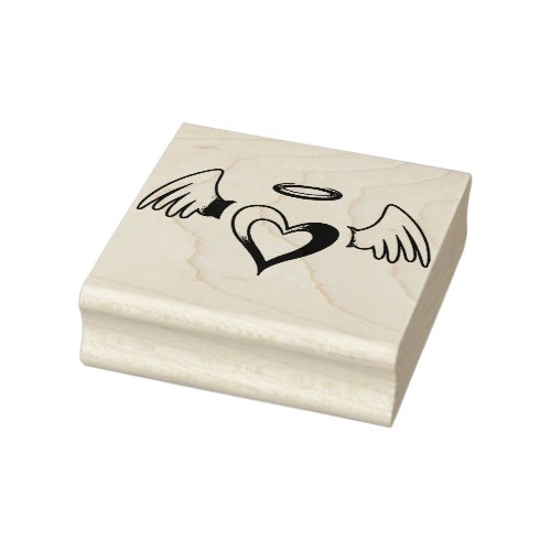 Angel Wings Heart and Halo Rubber Stamp