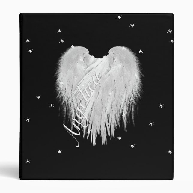 ANGEL WINGS Heart Black Starry 3 Ring Binder (Front)