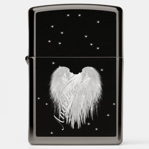 ANGEL WINGS Heart Black Starry Zippo Lighter