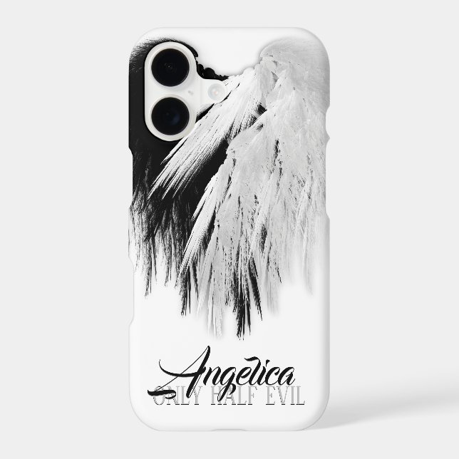 ANGEL WINGS HEART Black+White Only Half Evil Funny Case-Mate iPhone Case (Back)