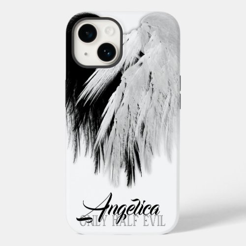 ANGEL WINGS HEART BlackWhite Only Half Evil Funny Case_Mate iPhone 14 Case