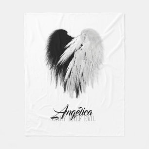ANGEL WINGS HEART Black+White Only Half Evil Funny Fleece Blanket