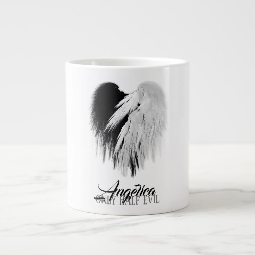 ANGEL WINGS HEART BlackWhite Only Half Evil Funny Giant Coffee Mug