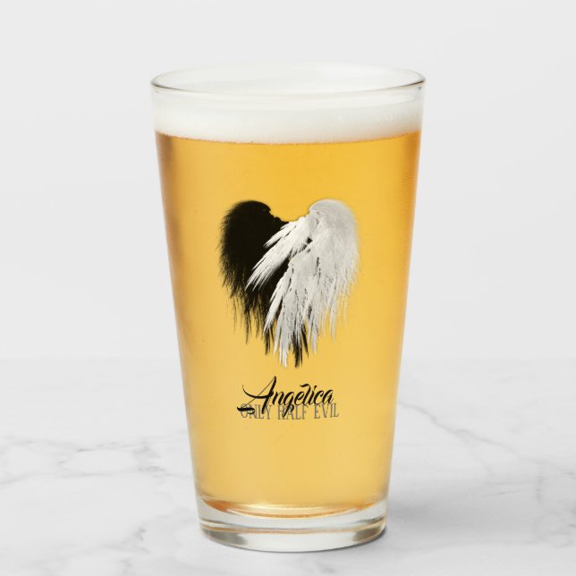 ANGEL WINGS HEART Black+White Only Half Evil Funny Glass (Front Filled)