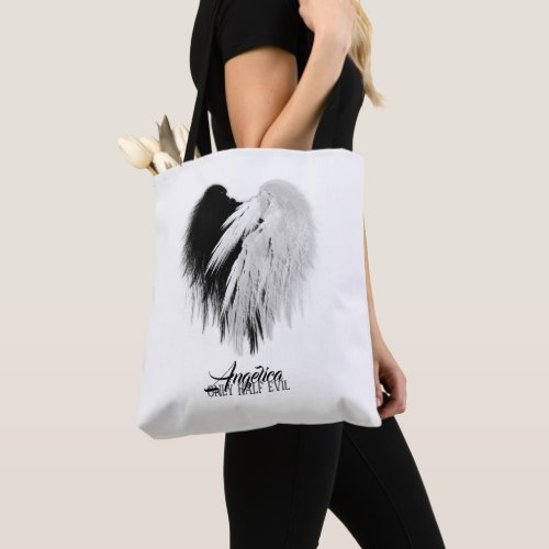 ANGEL WINGS HEART BlackWhite Only Half Evil Funny Tote Bag