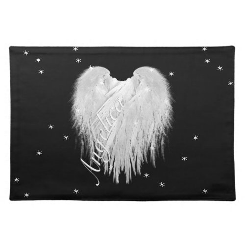 ANGEL WINGS Heart Starry Night Black Cloth Placemat