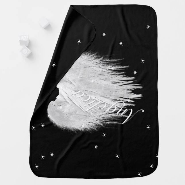 ANGEL WINGS Heart Starry Night Black Stroller Blanket (In Situ)