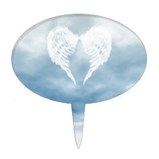 Angel Wings in Cloudy Blue Sky Cake Topper