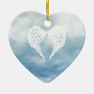 Angel Wings in Cloudy Blue Sky Ceramic Ornament