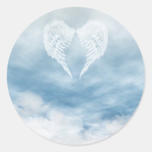 Angel Wings in Cloudy Blue Sky Classic Round Sticker