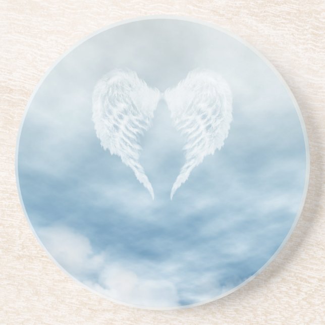 Angel Wings in Cloudy Blue Sky Drink Coaster (Front)